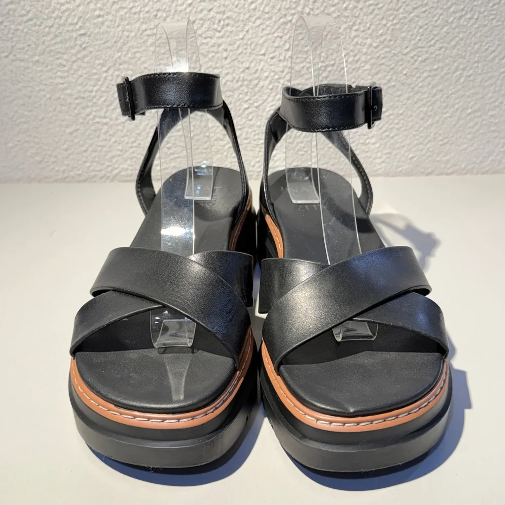 Naturalizer Darry Sandal Women 8M Black Leather Platform Lug Sole Ankle Strap